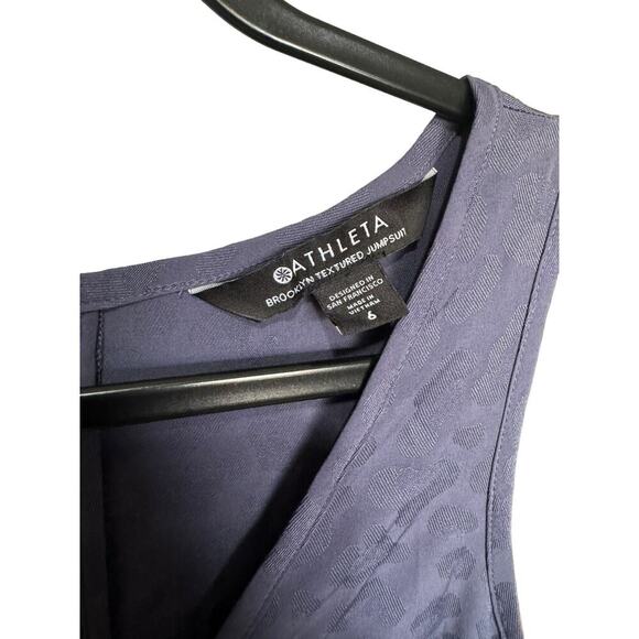 Athleta Brooklyn Jumpsuit Textured Leopard Print Sleeveless Purple Blue Size 6 - Picture 9 of 11